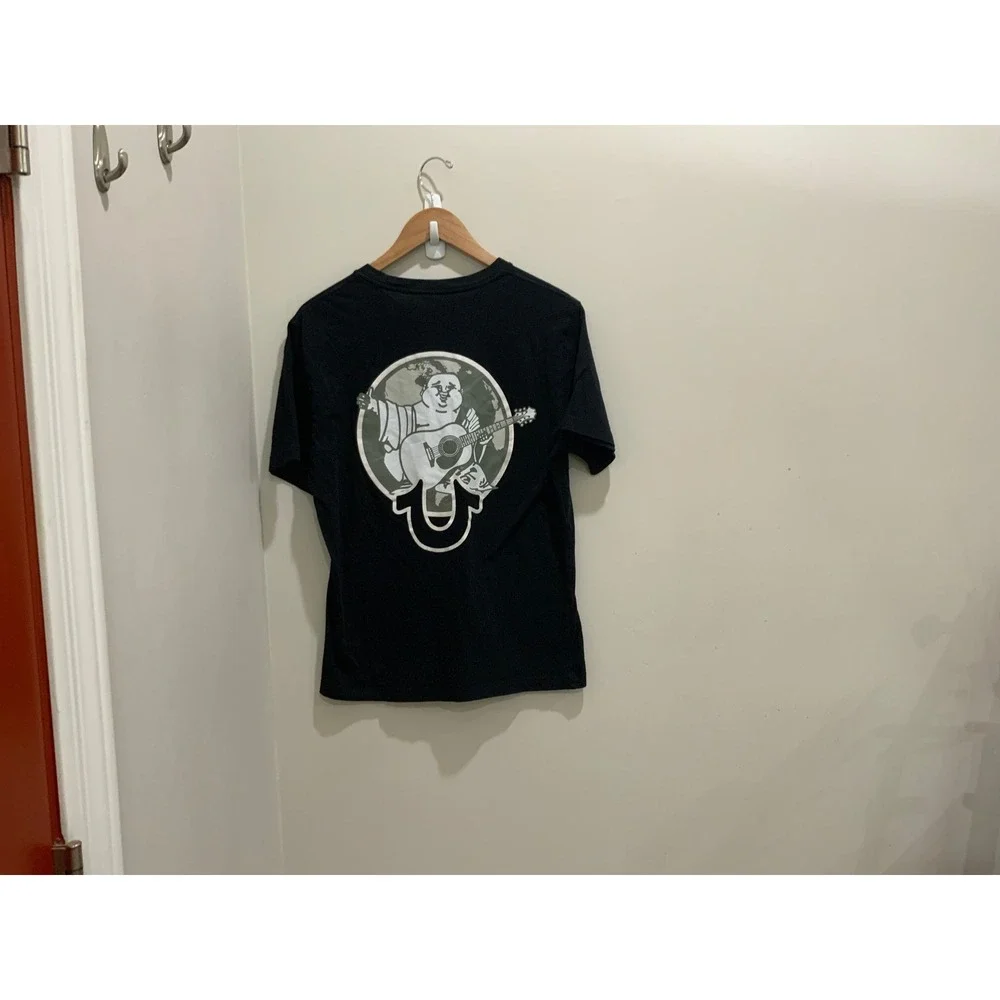 True Religion Mens Black Buddha Guitar Graphic T-Shirt Horseshoe Logo Medium